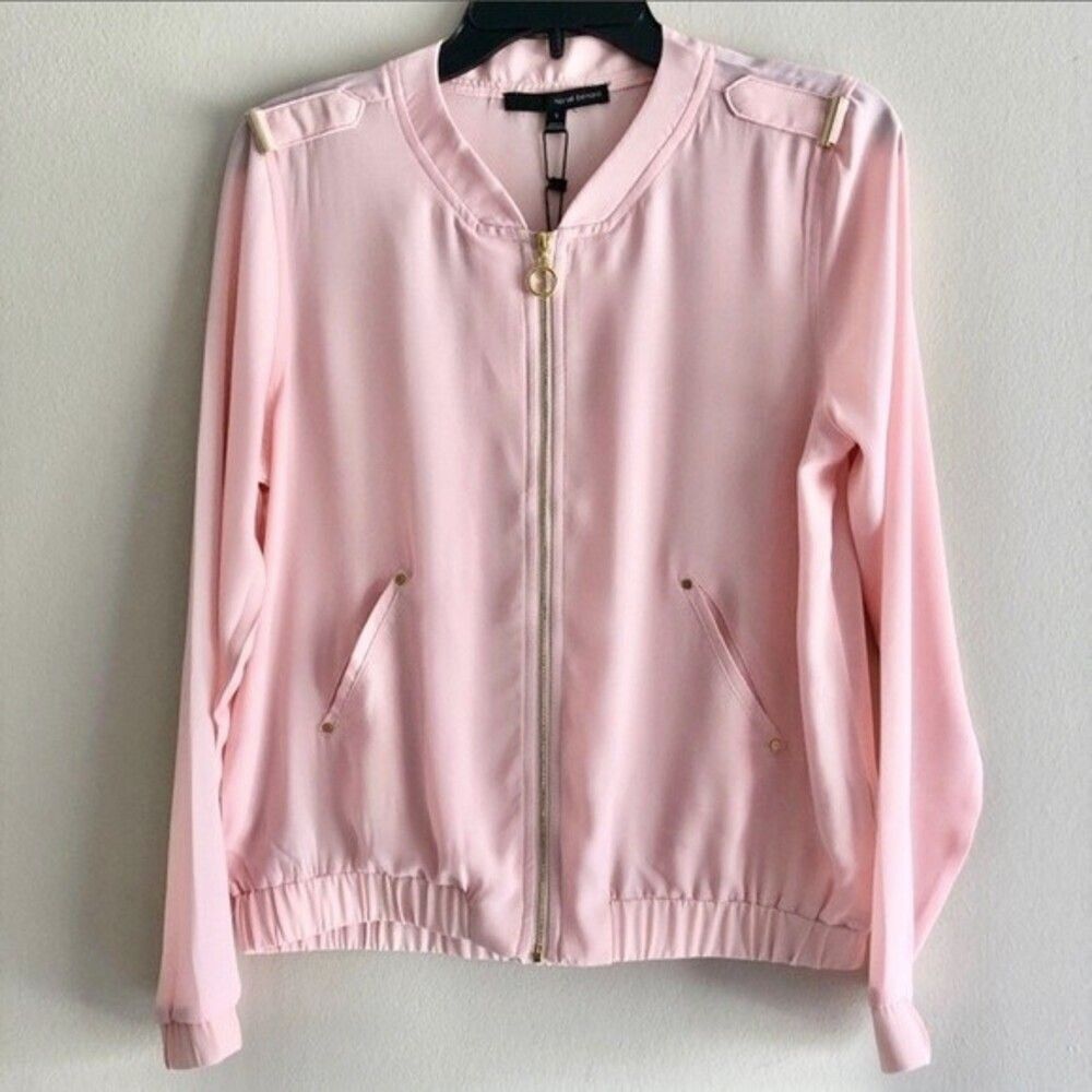 NWT Harve Benard Blush Pink Zip Up Top Size S Long Sleeve Military Style Blouse